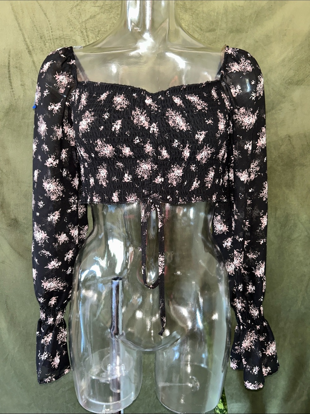 Almost Famous Black Crop Top with Pink Floral Print